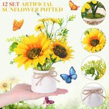 12 Pcs Artificial Sunflower Potted Plants Rustic Silk Sunflowers For Kitchen Spring Centerpieces For Tables Yellow Fake Flower With Plastic Pot For Summer Bathroom Wedding Office (White)