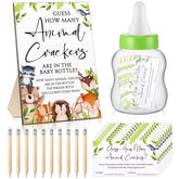 122 Pcs Baby Shower Bottle Games Guess How Many Animal Crackers Watercolor Woodland Sign 100 Guessing Cards Milk Bottle 20 Pencils For Guests Birthday Baby Shower Gender Reveal Funny Party