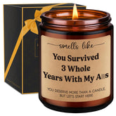 Candle, 3 Year Anniversary Candle Gifts For Him, Her, Couple - 3Rd Anniv. Funny Gifts For Husband, Wife, Girlfriend, Boyfriend, Men - 3 Year Leather Anniversary, Third Wedding Anniv. Present