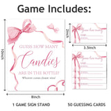 50Pcs Bow Guessing Game Cards With Sign Coquette Pink Bowknot Guess How Many Candies Game Cards For Birthday Baby Shower Wedding Supplies