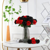 Roses Artificial Flowers - 12 Pcs Realistic Long Stem Fake Roses Mashup Style Silk Roses For Diy Bouquets Wedding Centerpieces Arrangements Home Party Decor(Black & Red)
