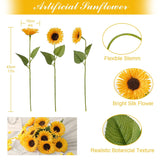 10Pcs Artificial Sunflower With Stems – Single Long Stem Silk Sunflower, Lifelike Yellow Fake Sunflower For Vase Diy Bouquet Wedding Centerpieces Party Garden Home Décor