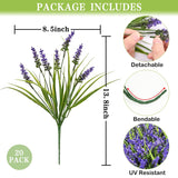 20 Bundles Artificial Plants Outdoor,Fake Flowers Uv Resistant Outdoor Fake Plants,Faux Lavender Shrubs For Window Garden Patio Hanging Planter Pathway Front Porch (Purple)