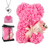Rose Bear Gift For Mom, Mothers Day Preserved Rose Teddy Bear With Gift Box & Greeting Card – Handmade Flowers Bear For Women, Anniversary, Birthday Gifts For Her