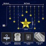 Christmas Window Lights With 3 Pcs Xmas Cards, 76Leds 9 Stars Curtain Lights Battery Operated With Timer & 8 Mode, Ip65