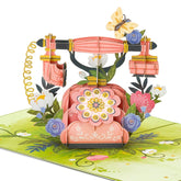 Vintage Phone Pop Up Card, Flowers, 3D Greeting Cards, Gifts For Birthday, Mothers Day, Anniversary, Mom, Wife, Women, 5X7 - Includes Envelope And Message Note