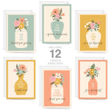 Wildflower Encouraging Greeting Cards / 12 Inspirational Flower Vase Note Cards / 5" X 7" Card With White Envelopes / 6 Unique Floral Motivational Designs/Made In The Usa