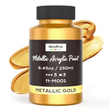 Metallic Gold Acrylic Paint, 8.45Oz/250Ml Large Gold Leaf Paint, Non Toxic, Non Fading Craft Paints For Metal, Wood, Clay, Fabric, Canvas, Furniture, Handcrafts, Art Supplies