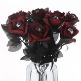 10 Pcs Artificial Bloody Roses With Eyeball Flower Bouquet Faux White And Red Roses Bundles 16" Fake Realistic Rosa For Flowers Arrangements Halloween Parties Home Decor (10, Maroon)