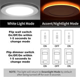 20 Pack 4 Inch LED Recessed Ceiling Lights with Night Light 5CCT Selectable Ultra Thin Canless Wafer Downlight 9W Dimmable 2700K to 5000K 750LM Energy Saving Ceiling Lighting Fixtures