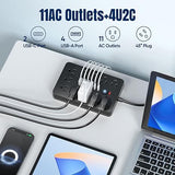 Flat Plug Surge Protector Power Strip 11 Outlets 6 USB Ports 2 USB C 6FT Extension Cord 17 in 1