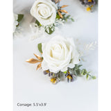 Corsage And Boutonniere Set For Groom Bride Groomsmen Bridesmaids Wedding Party Prom, Artificial Roses Flower Boutonniere For Men Wedding Mother Grandmother For Bridal Shower Prom (White)