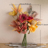 Artificial Fake Flowers Plants Silk Flower Arrangements Wedding Bouquets Decorations Plastic Floral Table Centerpieces For Home Kitchen Garden Party Décor (Autumn Red)