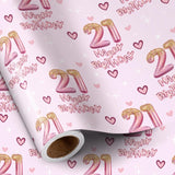 21St Girls Wrapping Paper Birthday, Hearts And Pink Number 21 Balloons Happy Birthday Design, 21 Years Old, Mini Roll, 17 Inches X 16.4 Feet, Perfect For Girls' Birthday Party Gifts