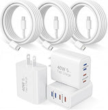 3 Pack 40W 4 Port USB C Fast Wall Charger with 6FT USB C Cables for iPhone 17 16 15 iPad