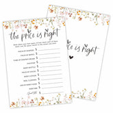 Floral Wild Flower Baby Shower Game - 30 Fill In Cards, Funny Gender Reveal Party Favor, Activity & Supplies - The Price Is Right Game Kit