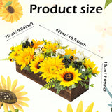Sunflower Arrangement Centerpiece Table Decorations,Sunflowers Daisy And Berry Green Leaf Floral Artificial Flowers With Wood Tray For Dining Table Coffee Table Farmhouse Room Mantel Décor