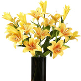18 Heads Artifical Lilies Flowers, Yellow Fake Lily With 9 Heads Full Bloom Lily & 3 Buds-Faux Lilies Bouquets For Home Hotel Flower Arrangement Party Decoration(2, Bright Yellow)