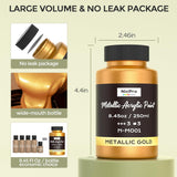 Acrylic Paint Metallic, 3 Colors Gold, Silver, Copper 25.35Oz/750Ml Gold Leaf Paint, Non Toxic, Non Fading For Art Painting, Handcrafts, Ideal For Multi-Surface, Canvas, Wood, Clay, Metal