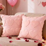 Valentines Day Throw Pillow Covers 18X18 Inch Set Of 2, Valentine Decoration Soft Plush Love Pillowcase Faux Fur Decorative Anniversary Cushion Cover For Sofa Home Decor (Pink, Big Heart)