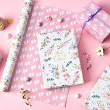 Baby Wrapping Paper - 1 Roll 17” X 33 Ft Baby Shower Wrapping Paper Pink Floral Gift Wrap Reversible New Born Girls 1St Birthday Present Packing Cute Foot Prints Design