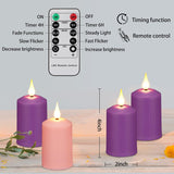 Flameless Advent Candles Purple And Pink, 4 Inch Battery Operated Led Advent Pillar Candles With Remote Timer, 350+ Hours Long Lasting Candles For Christmas Advent Rituals And Wreath,Set Of 4