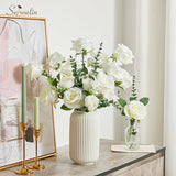 20Pcs Artificial White Roses, 4'' Big Flower Head, Ivory Silk Roses, Velvet Fake Roses Bouquet Long Stem Roses For Home Decor Wedding And Table Centerpiece