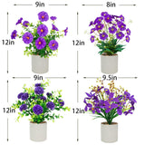 8 Packs Small Fake Plants Mini Artificial Potted Flowers Plastic Small Faux Potted Plants Indoor For Home Room Office Shelves Spring Decor, Purple