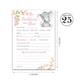Pink Elephant Prediction And Advice Cards - Pack Of 25 - Girl Baby Shower Games, New Parents, Mom & Dad To Be Mommy & Daddy Message, Wishes, Couples Coed Shower Activity Keepsake Book Floral G530-Pdav