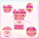 3D Pop-Up Birthday Card For Grandma, Pink Design With Envelope & Note Card Heartfelt Birthday Gift From Granddaughter Grandson For Grandma’S Special Occasion