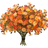 12 Bundles Uv Resistant Artificial Fall Flowers Fake Mums Realistic Silk Daisy Plastic Faux Autumn Plants For Outdoor Garden Courtyard Patio Decor (Orange)