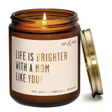 'Life Is Brighter With A Mom Like You' Sweet Fig & Sandalwood Jar Candle, 9 Oz, 50 Hr Burn, Usa Made