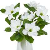 Artificial Magnolia Flowers Branches 28 Inch Faux Greenery Stems With Leaves Real Touch Magnolia Home Decor 3 Pcs White