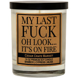 - My Last Fuck Candle, Funny Sarcastic Adult Humor Gift, Bamboo Cypress Scented Premium Soy Candle For Stress Relief Friends Coworkers, Boss, Women Men, Handmade In Usa
