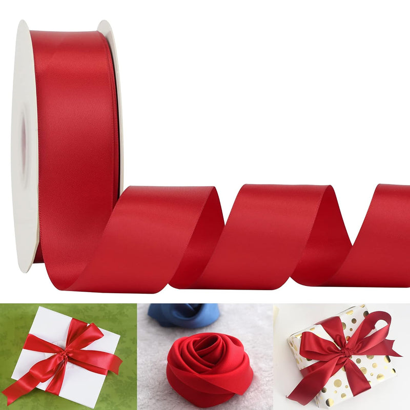 Red Ribbon 1-1/2 Inch Satin Ribbon, Red Double Faced Satin Ribbon For