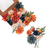 Rose Artificial Flowers Combo For Diy, Fake Burnt Orange & Navy Blue Rose Silk Flowers Greenery, Faux Flowers For Wedding Bridal Bouquet, Table Centerpieces, Floral Arrangement, Home Decoration