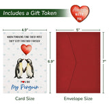 Gifts For Her Him Wife Husband - Anniversary Presents For Men Women, Birthday Cards Gifts For Boyfriend Girlfriend Penguin Couple - 4.9"X6.9" Greeting Card With Pocket Hug Token, Envelope
