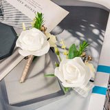 3 Pcs White Rose Wrist Flowers,Boutonniere For Men And Packaging Box,Wedding Accessories For Brides,Corsage And Boutonniere Set For Wedding Flowers Ceremony Prom Party Accessories