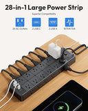 Large 24 Outlet Surge Protector Power Strip 5FT Extension Cord 4000 Joules