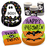 96 Pcs Halloween Paper Plates Set - Include Paper Plates Cups Napkins for Halloween Party Supplies, Serve 24 Guests