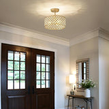 12 Inch Gold Crystal Ceiling Light Modern Semi Flush Mount 3 Light Chandelier Fixture