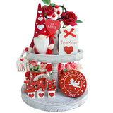8Pcs Valentines Day Tiered Tray Decor Set - Valentines Gnomes Plush, Wood Love Signs, Wooden Beads Garland - Farmhouse Valentines Day Decorations For Home Table