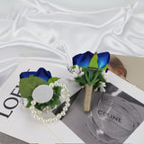 Wrist Corsage Blue Boutonniere Of Men,2Pcs Blue Corsage And Boutonniere Set For Wedding School Prom Decor