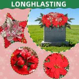 Christmas Cemetery Flowers For Grave Headstone Flower Saddle Artificial Red Poinsettia Berry Bow Grave Flowers For Winter Outdoor Grave Decorations (Red)