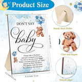 51 Pcs Don'T Say Baby Shower Game Wooden Bear Sign Table Decor Gift Sets 50 Bear Necklaces For Baby Shower Gender Reveal Games Party Favor(Blue)