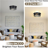 2 Pack Farmhouse Black Ceiling Lights Adjustable Metal Cage Flush Mount Fixtures