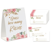How Many Kisses Bridal Shower Game,(1 Standing Sign + 50 Guessing Cards), Floral Guessing Cards, Love Is Bloom Decorations, How Many Candies Baby Shower Game, Wedding Games For Guests-Gk05