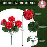 6 Pcs Artificial Geranium Flowers For Outdoors Geranium Silk Red Flower Outdoor Uv Resistant Garden Plants Faux Flowers For Christmas Home Kitchen Table Centerpieces Decor (6, Red)