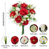 Cemetery Flowers Silk Valentine'S Day Flowers Red Peony Artificial Flower With Whtie Rose Spring Faux Flowers For Grave Memorial Day Table Centerpiece Outdoor Indoor Home Decor