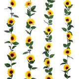 4 Pack Artificial Sunflower Garland - Silk Sunflower Vine Artificial Flowers Garland With Green Leaves For Wedding Party Table Decoration